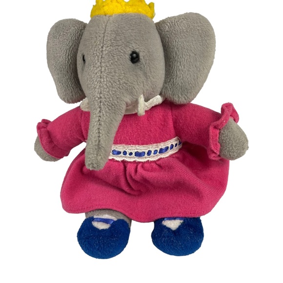 Vintage Gund Queen Celeste Babar Elephant Plush 1991 Cartoon Pink Dress Small 8” - Picture 4 of 12